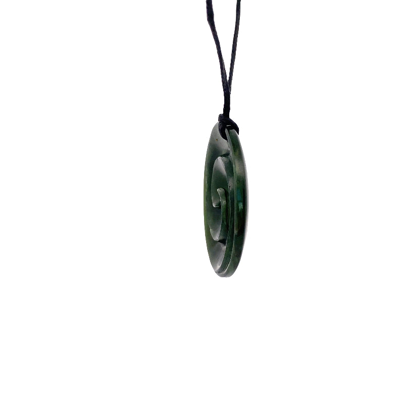 NZ pounamu greenstone double koru circle on slider cord