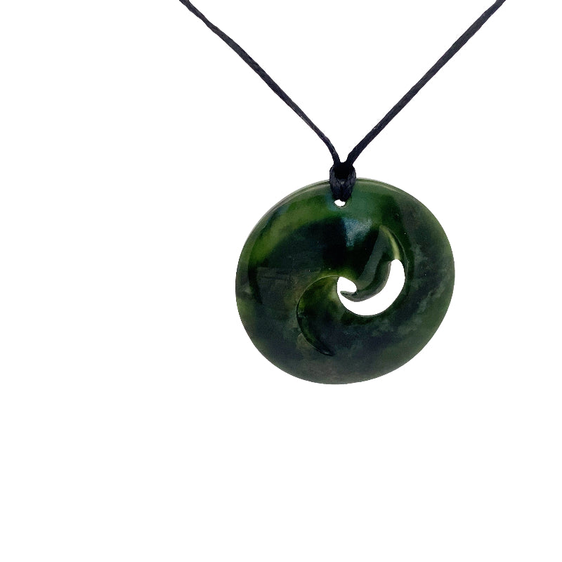 NZ pounamu greenstone double koru circle on slider cord