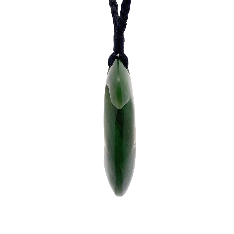 NZ pounamu greenstone fish hook pendant on slide cord