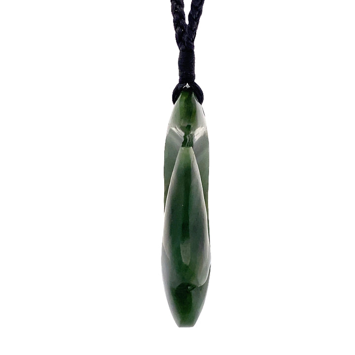 NZ pounamu greenstone fish hook pendant on slide cord