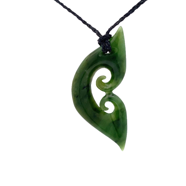 NZ pounamu greenstone double koru pendant on slider cord