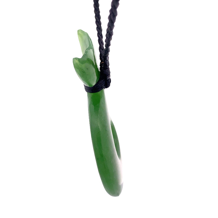 NZ pounamu greenstone whale tail pendant on slider cord