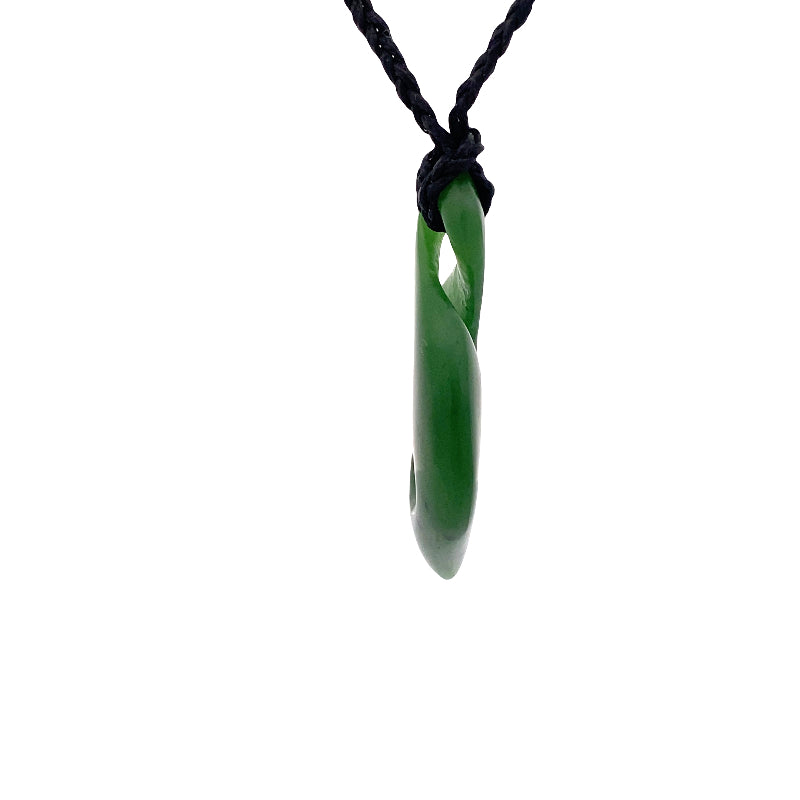 NZ pounamu greenstone single twist with koru pendant on slider cord