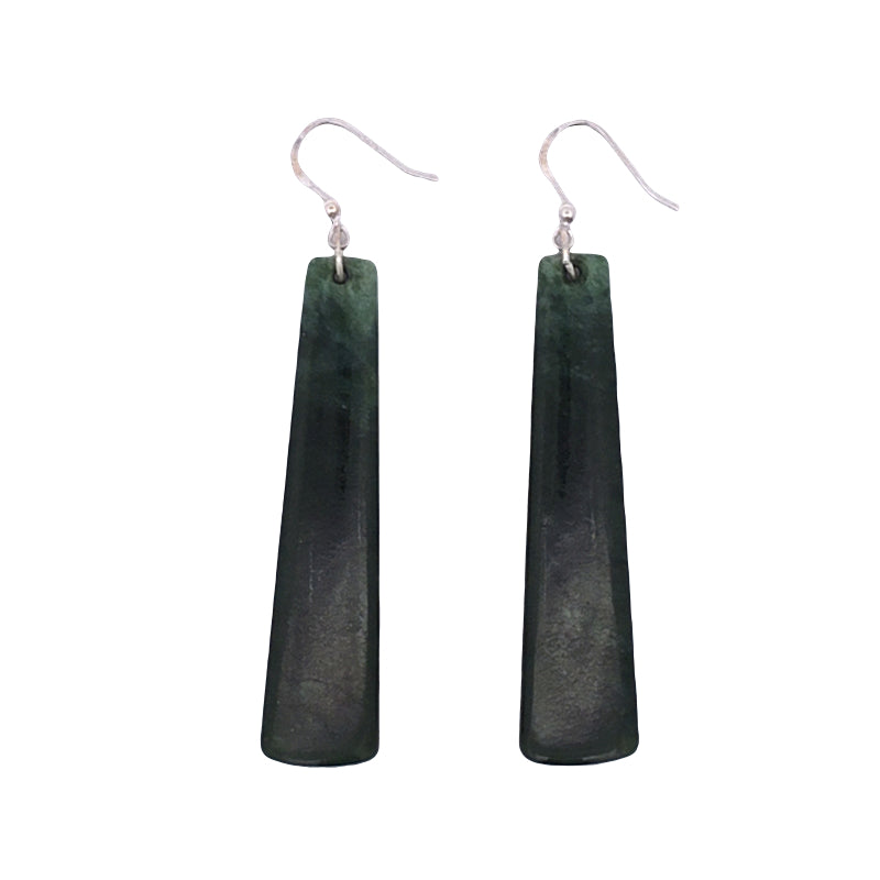 NZ pounamu greenstone drop earrings on sterling silver hooks