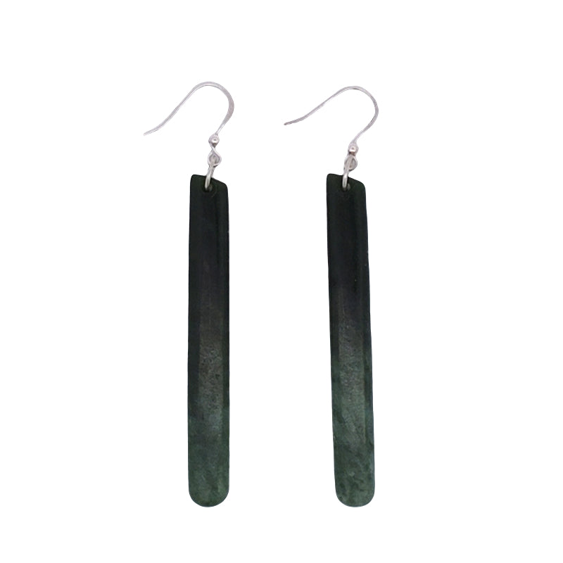 NZ pounamu greenstone drop earrings on sterling silver hooks