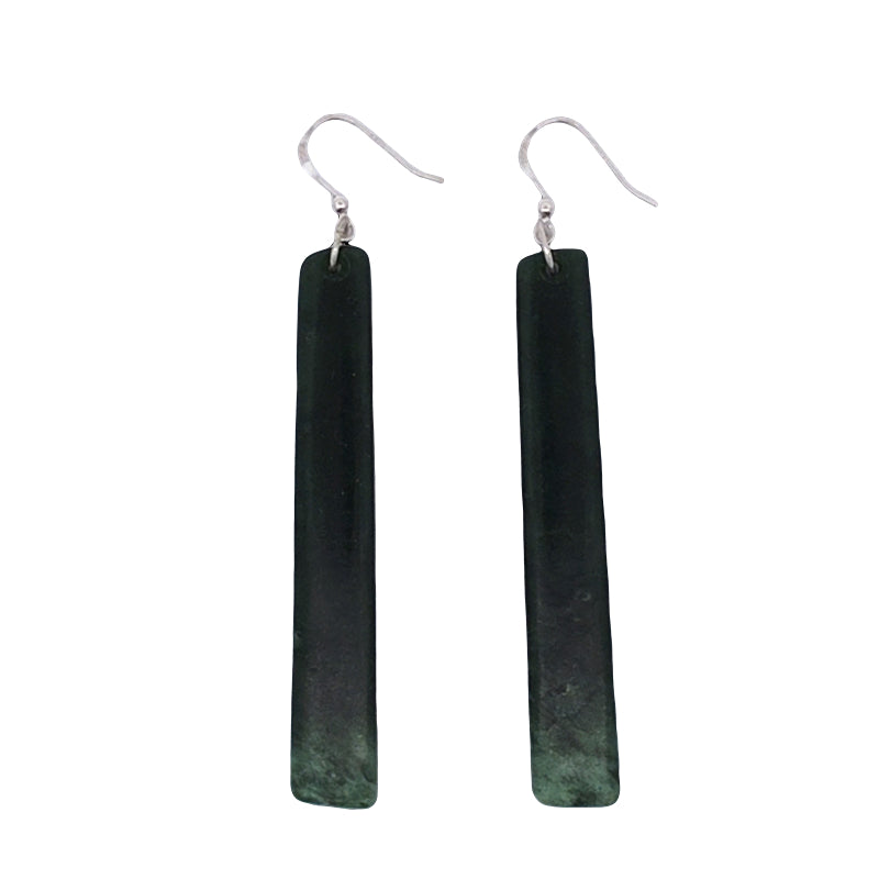 NZ pounamu greenstone drop earrings on sterling silver hooks