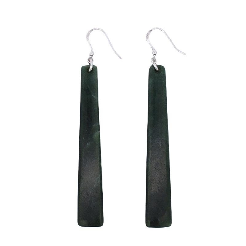 NZ pounamu greenstone drop earrings on sterling silver hooks