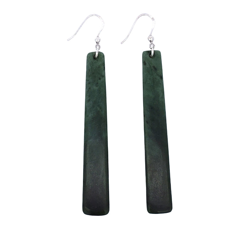 NZ pounamu greenstone drop earrings on sterling silver hooks