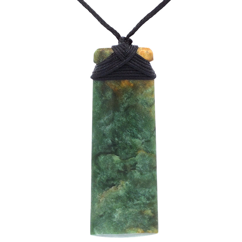 NZ pounamu greenstone flower jade bound toki on slider cord