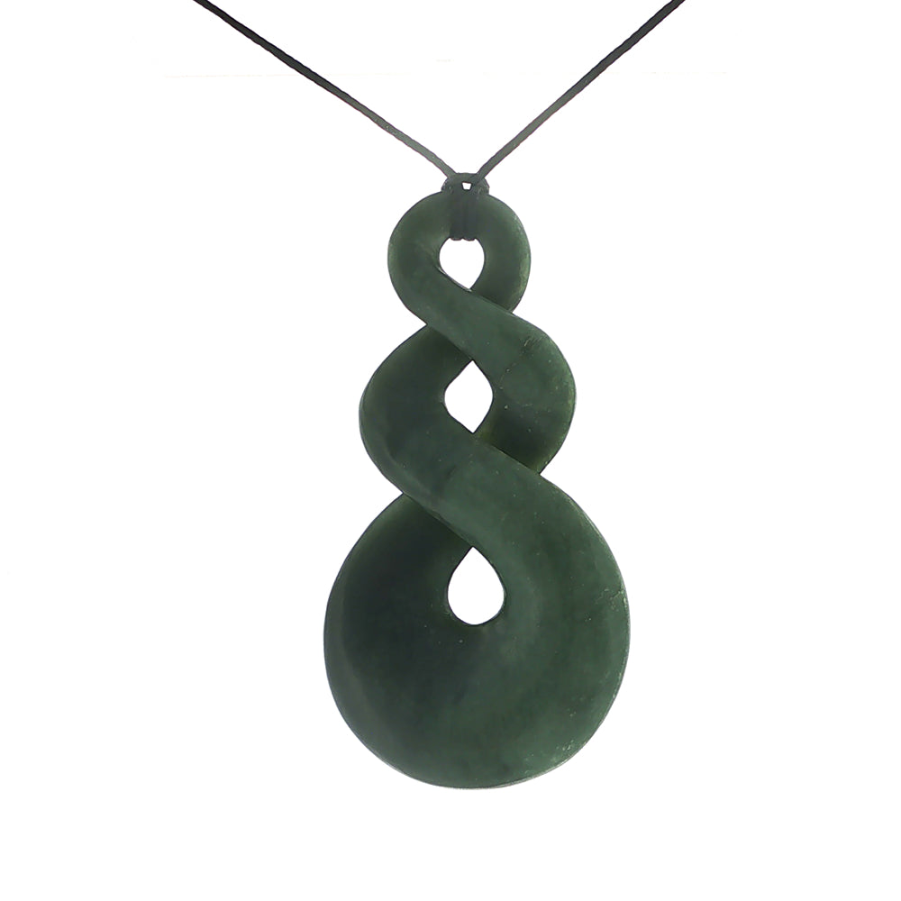NZ pounamu greenstone pendant on black slider cord
