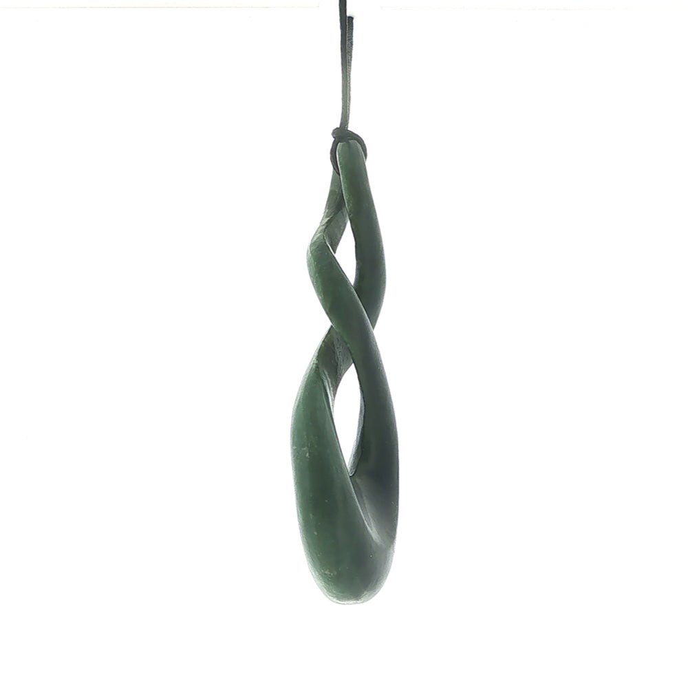 NZ pounamu greenstone pendant on black slider cord