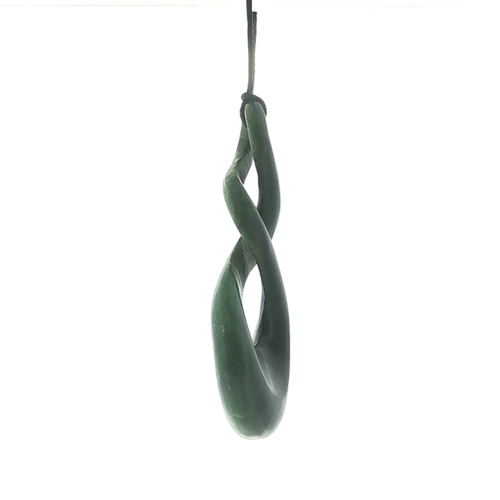 NZ pounamu greenstone pendant on black slider cord