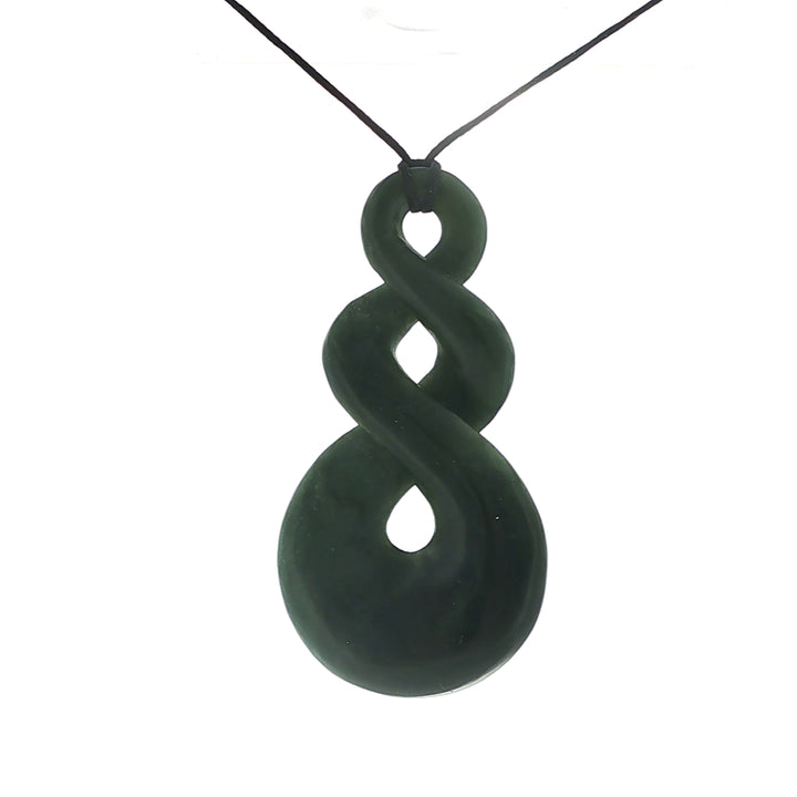 NZ pounamu greenstone pendant on black slider cord