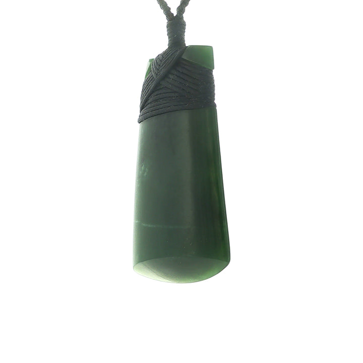 NZ pounamu greenstone bound toki necklace on slider cord