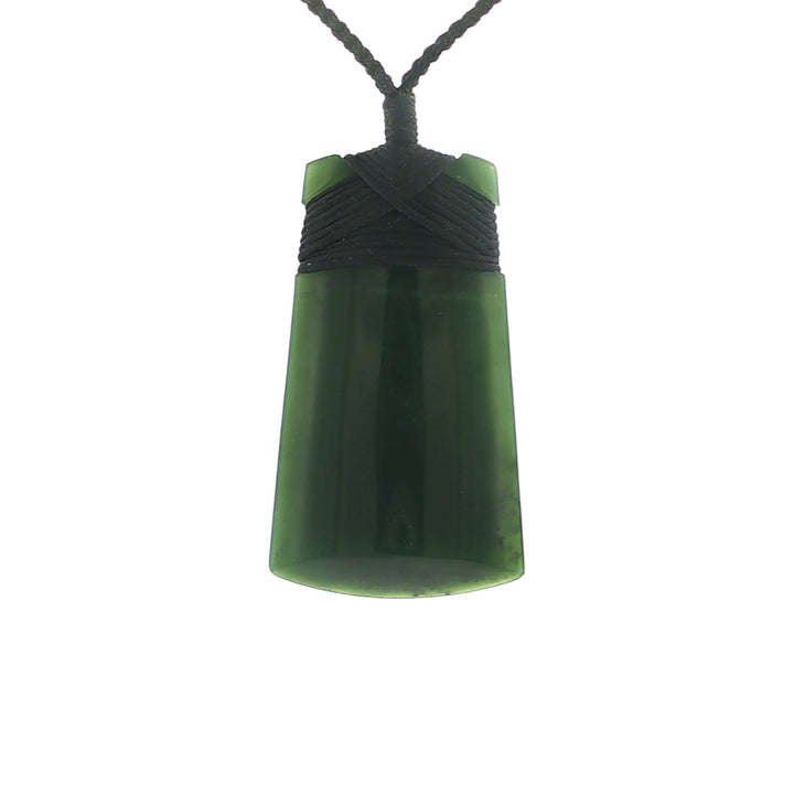 NZ pounamu greenstone bound toki necklace on slider cord
