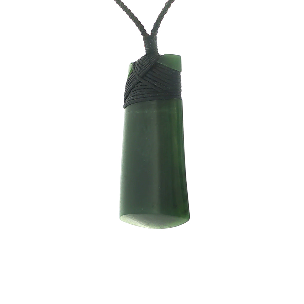 NZ pounamu greenstone bound toki necklace on slider cord