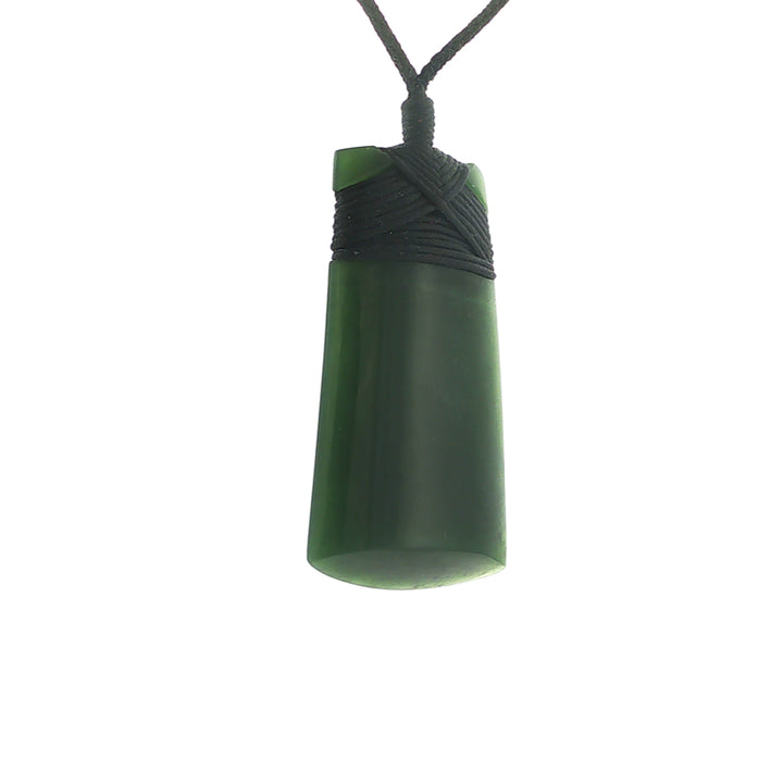 NZ pounamu greenstone bound toki necklace on slider cord