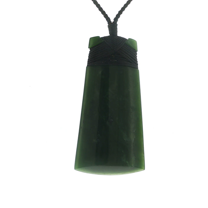 NZ pounamu greenstone bound toki necklace on slider cord