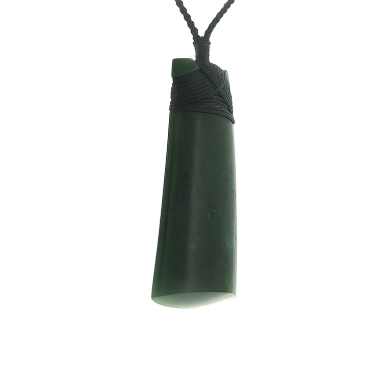 NZ pounamu greenstone bound toki necklace on slider cord