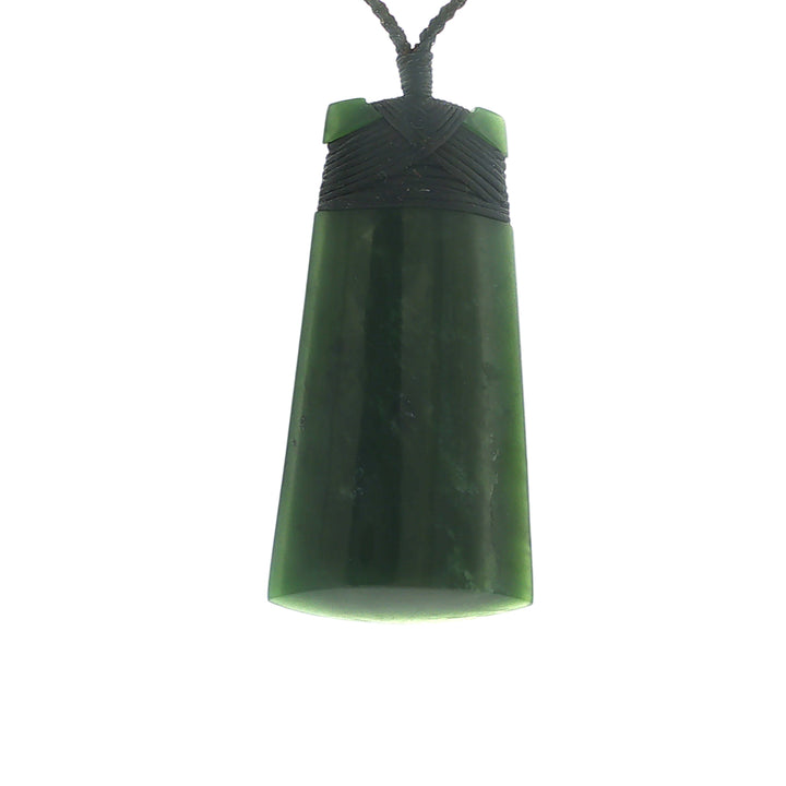 NZ pounamu greenstone bound toki necklace on slider cord
