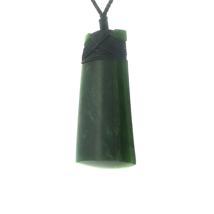 NZ pounamu greenstone bound toki necklace on slider cord