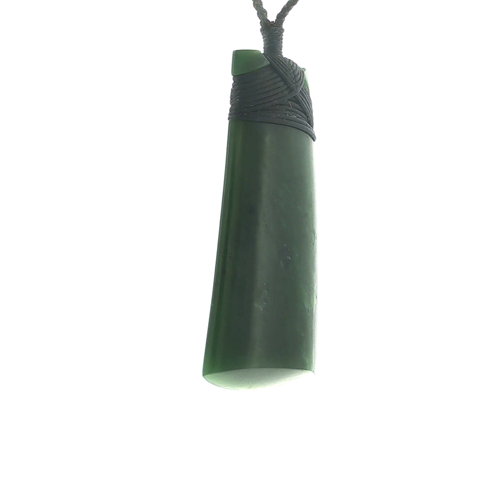 NZ pounamu greenstone bound toki necklace on slider cord