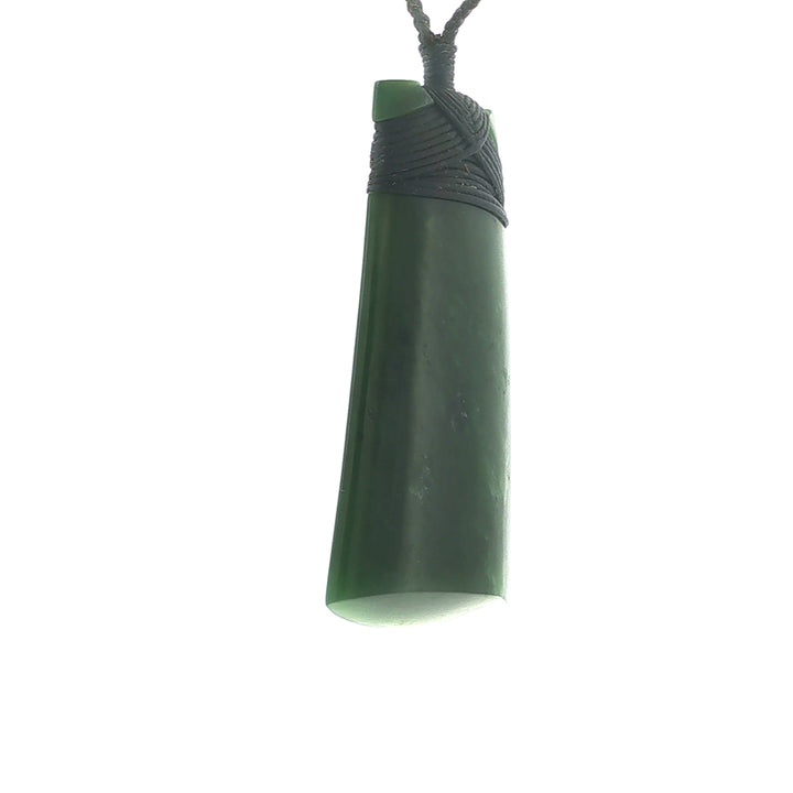 NZ pounamu greenstone bound toki necklace on slider cord