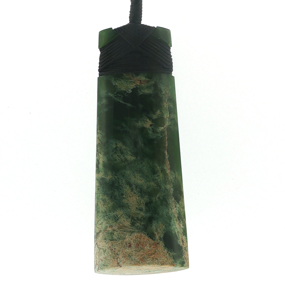 NZ pounamu greenstone bound toki necklace on slider cord