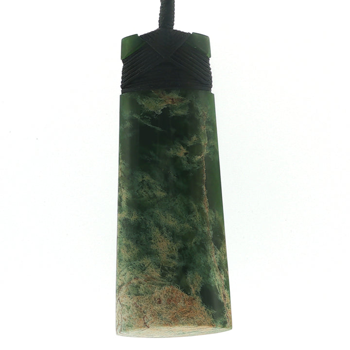 NZ pounamu greenstone bound toki necklace on slider cord