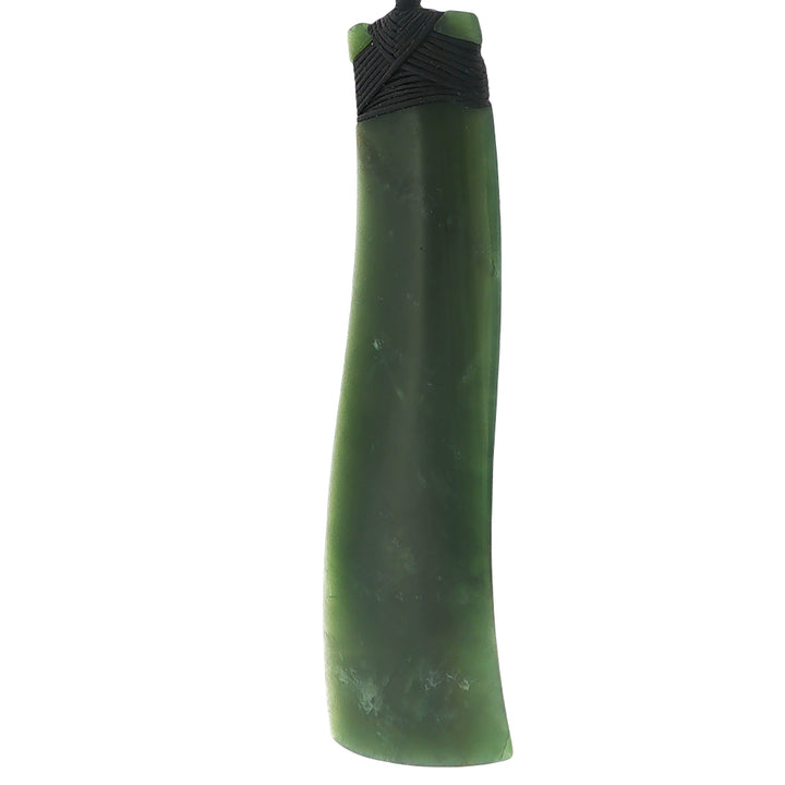 NZ pounamu greenstone bound wave toki necklace on slider cord