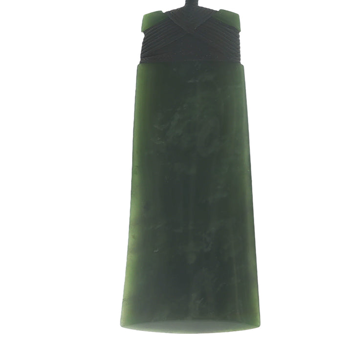 NZ pounamu greenstone bound wave toki necklace on slider cord