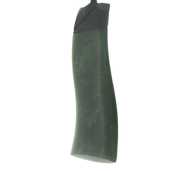 NZ pounamu greenstone bound wave toki necklace on slider cord