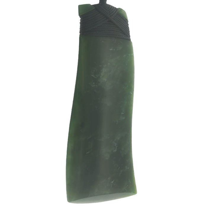 NZ pounamu greenstone bound wave toki necklace on slider cord