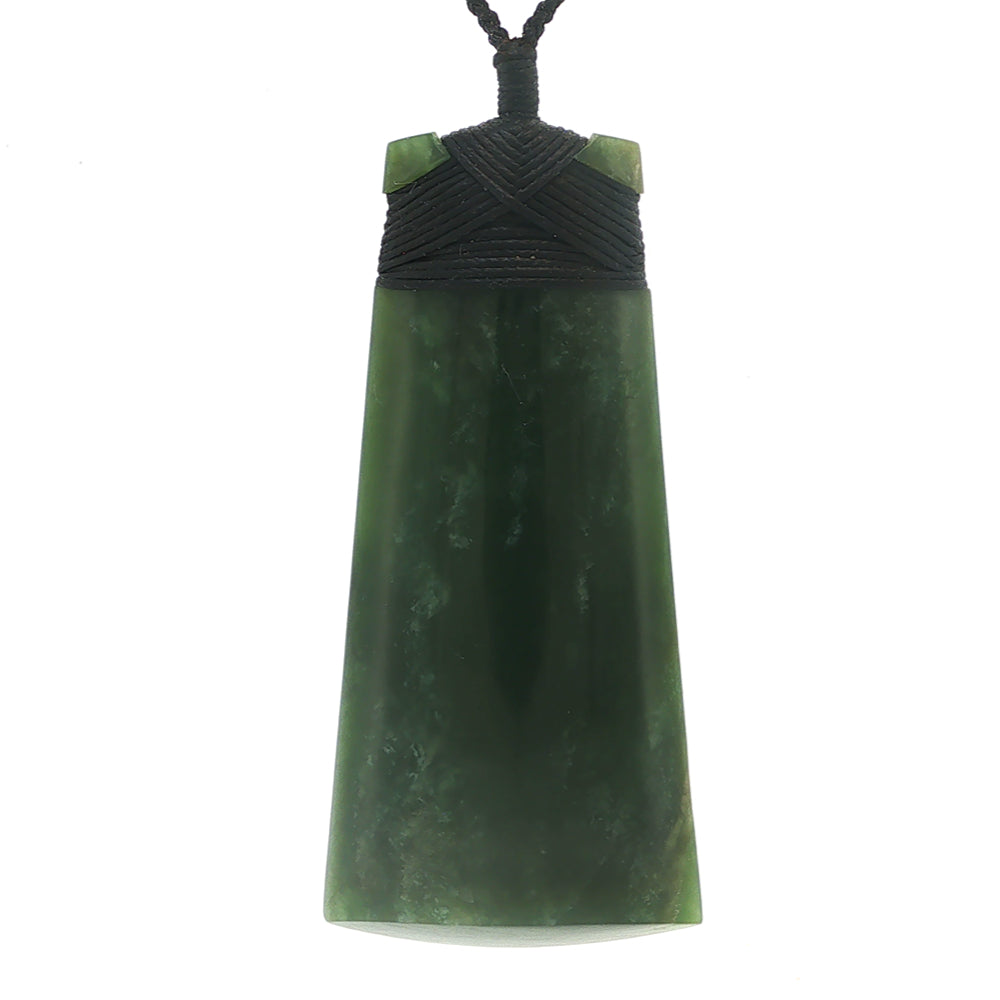 NZ pounamu greenstone bound toki necklace on slider cord