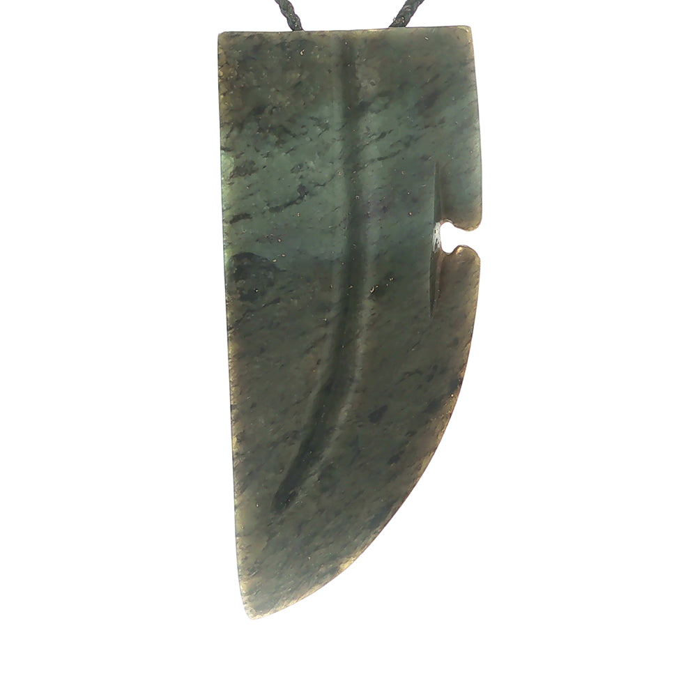 NZ pounamu greenstone rei niho knife blade pendant on slider cord