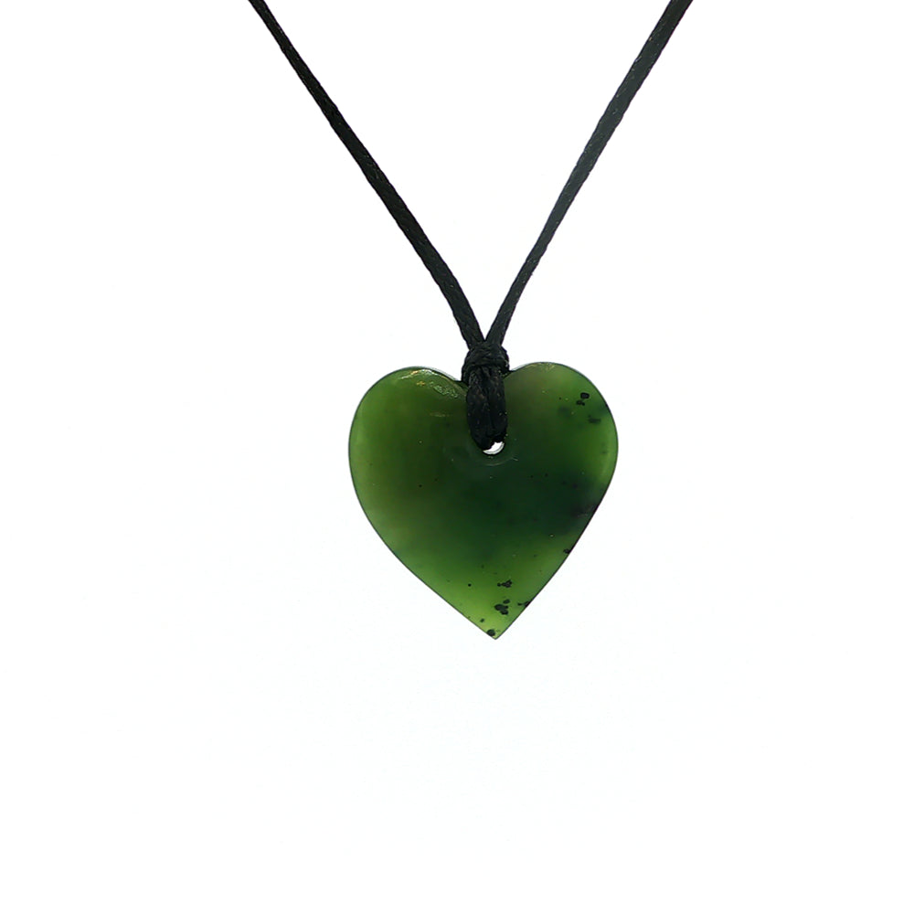 NZ pounamu greenstone manawa heart pendant on slider cord