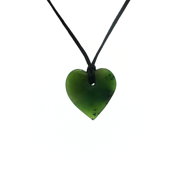 NZ pounamu greenstone manawa heart pendant on slider cord