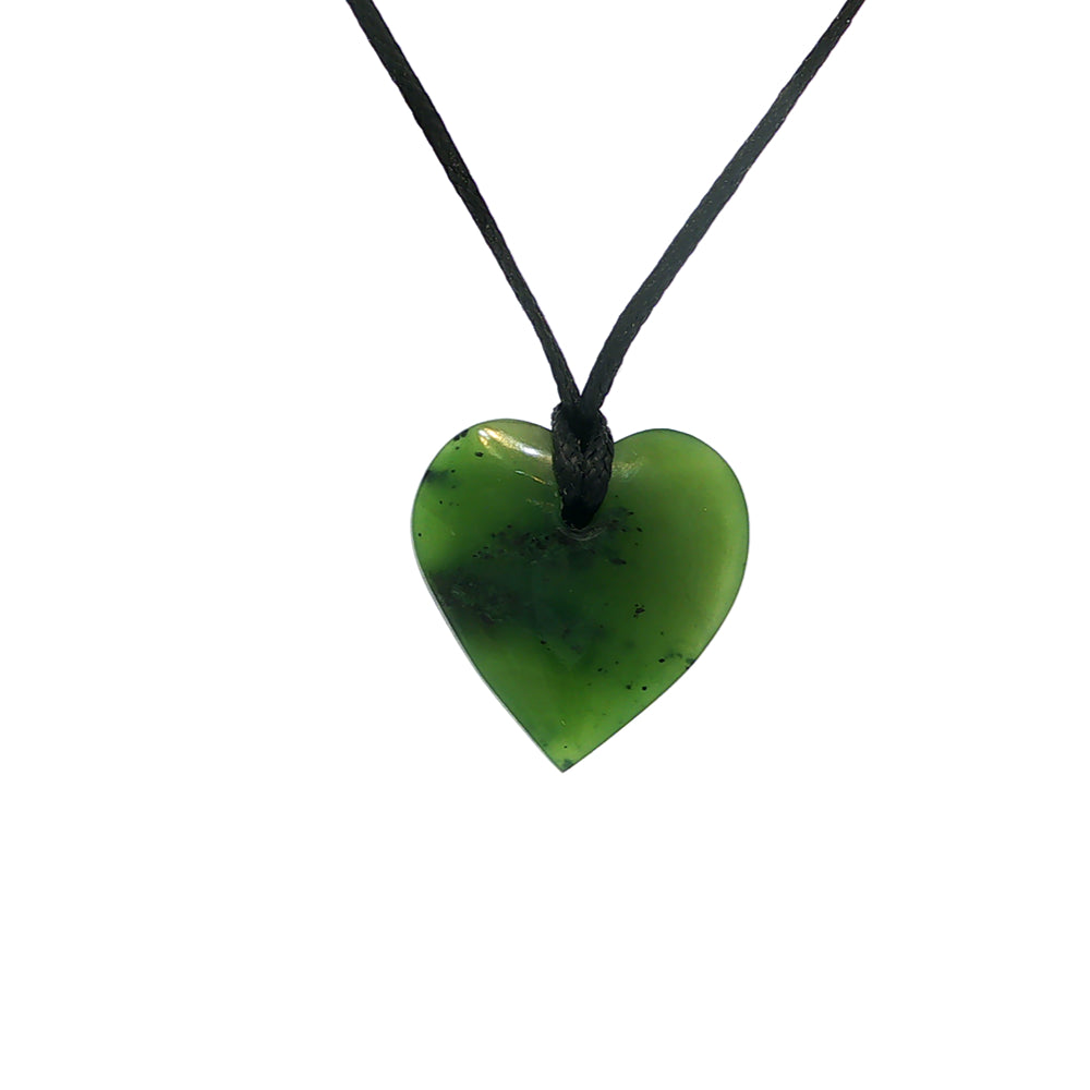 NZ pounamu greenstone manawa heart pendant on slider cord