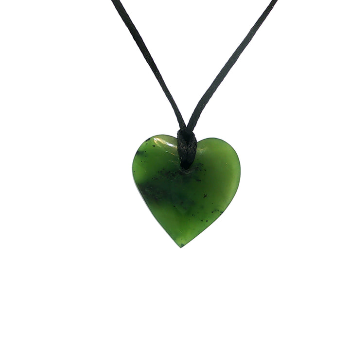 NZ pounamu greenstone manawa heart pendant on slider cord