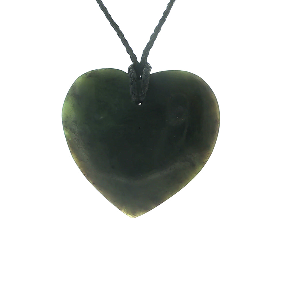 NZ pounamu greenstone manawa heart pendant on slider cord