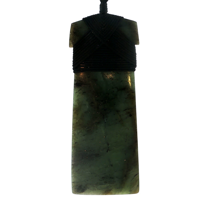 NZ pounamu greenstone bound toki pendant on slider cord