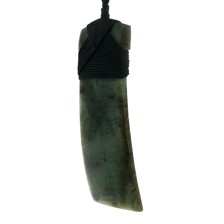 NZ pounamu greenstone bound toki pendant on slider cord