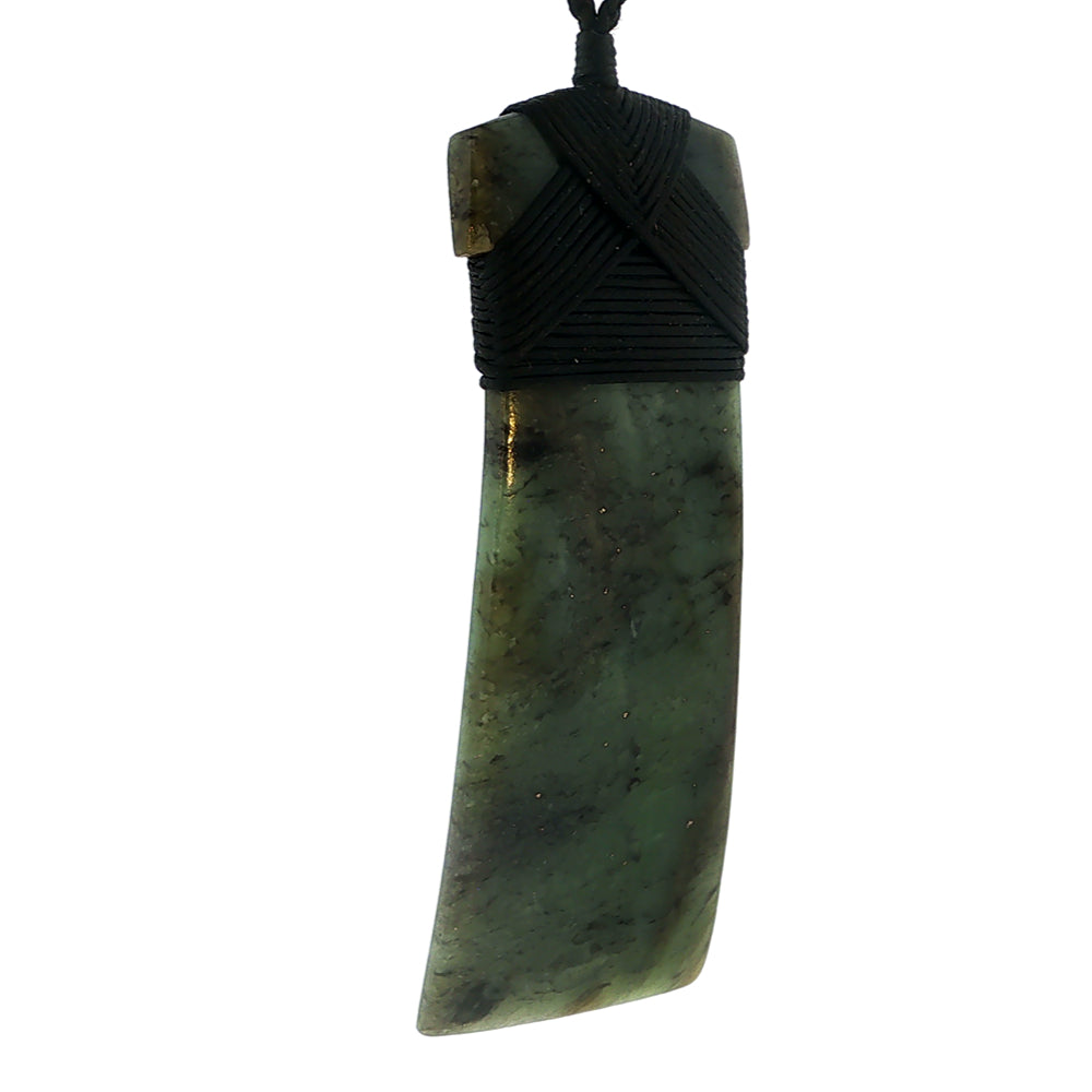 NZ pounamu greenstone bound toki pendant on slider cord