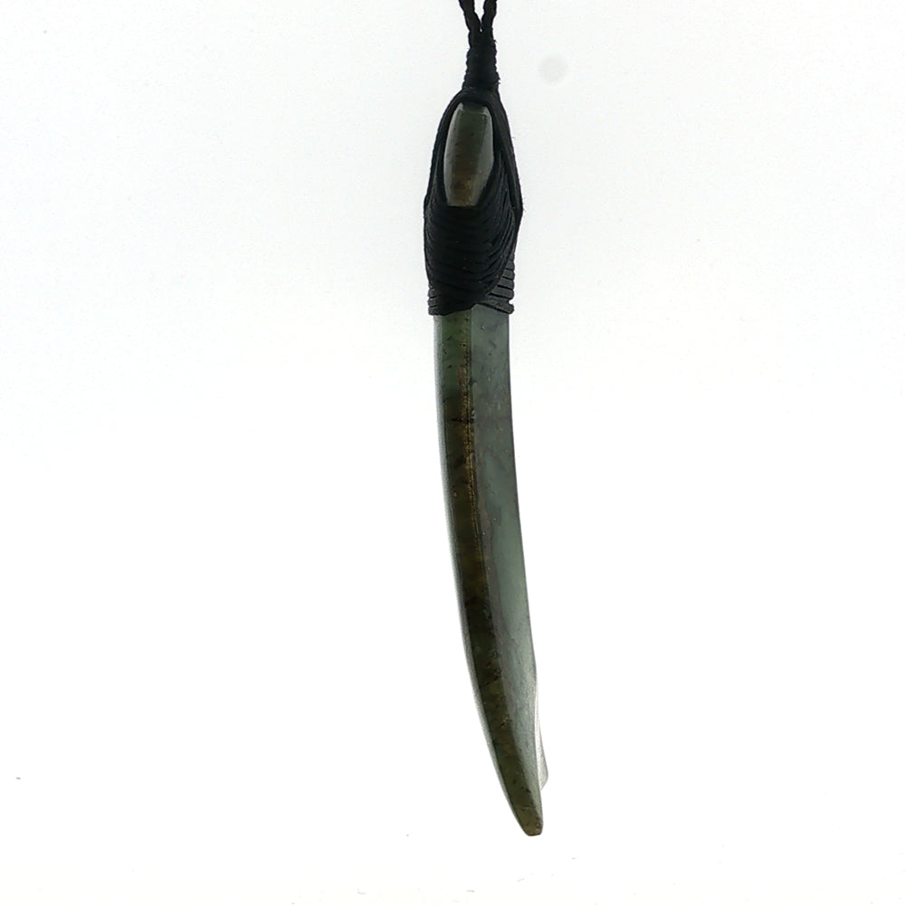 NZ pounamu greenstone bound toki pendant on slider cord