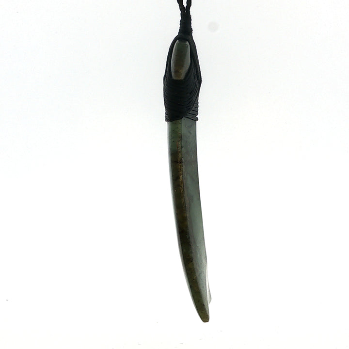 NZ pounamu greenstone bound toki pendant on slider cord