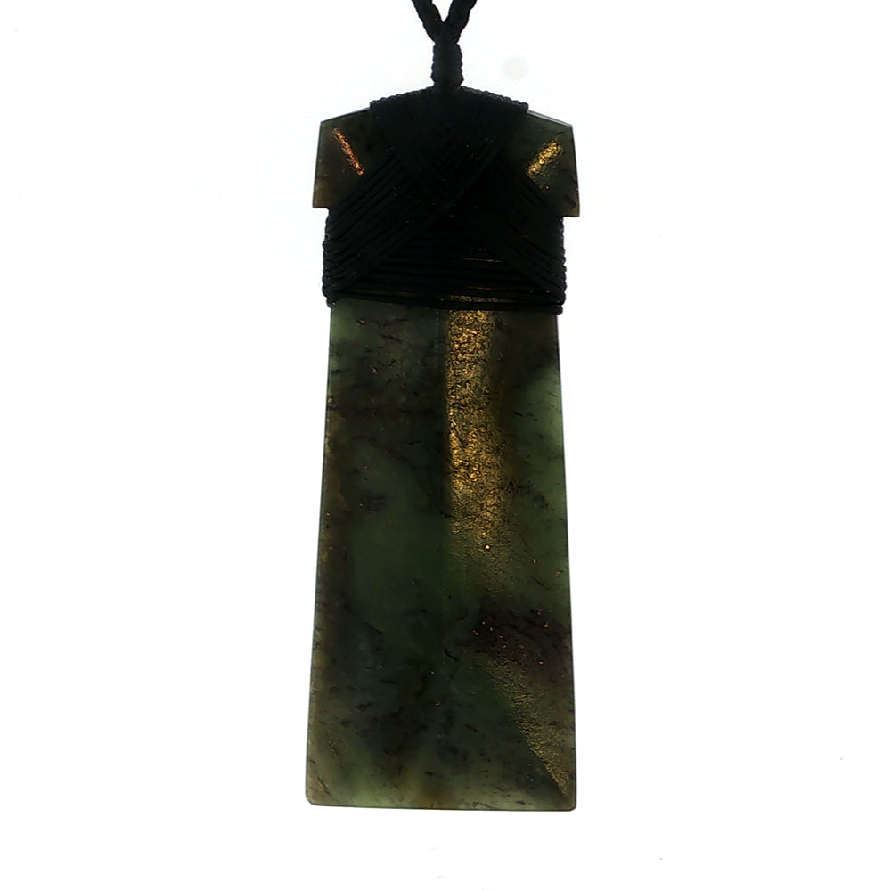 NZ pounamu greenstone bound toki pendant on slider cord
