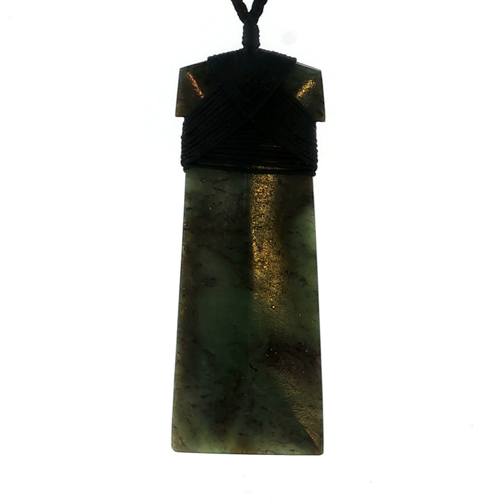 NZ pounamu greenstone bound toki pendant on slider cord