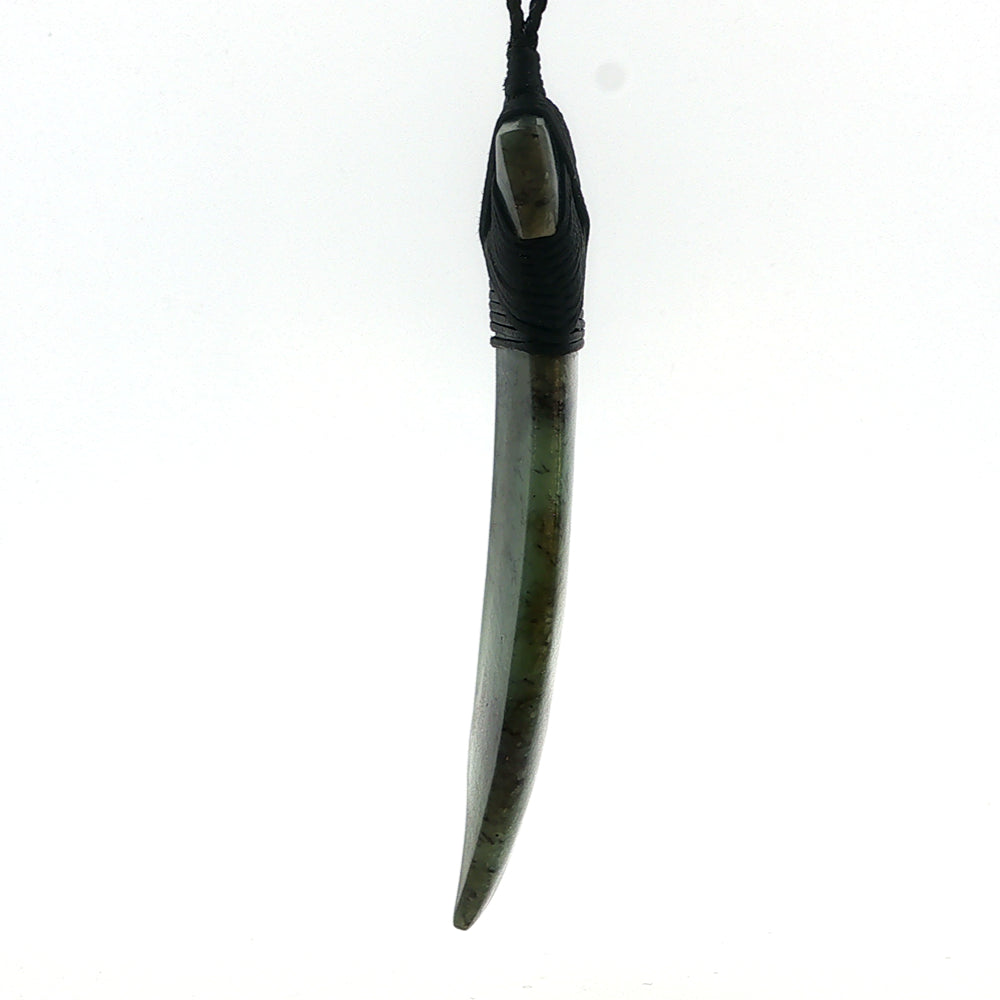 NZ pounamu greenstone bound toki pendant on slider cord