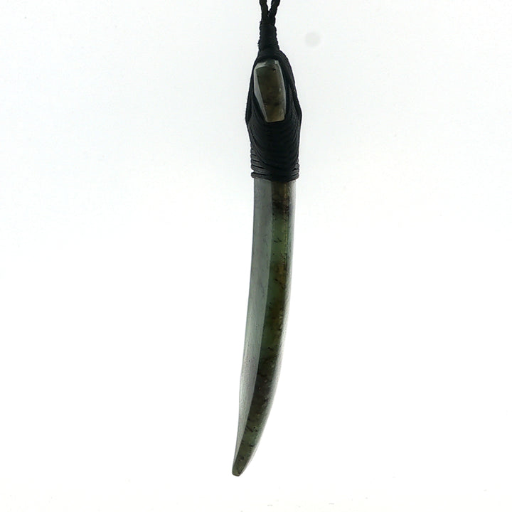 NZ pounamu greenstone bound toki pendant on slider cord
