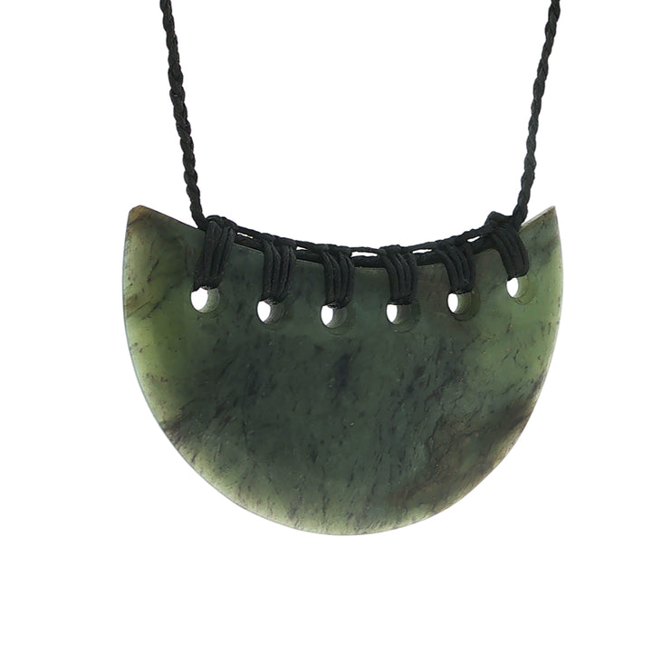 NX pounamu greenstone half circle kouma or breastplate on plaited slider cord